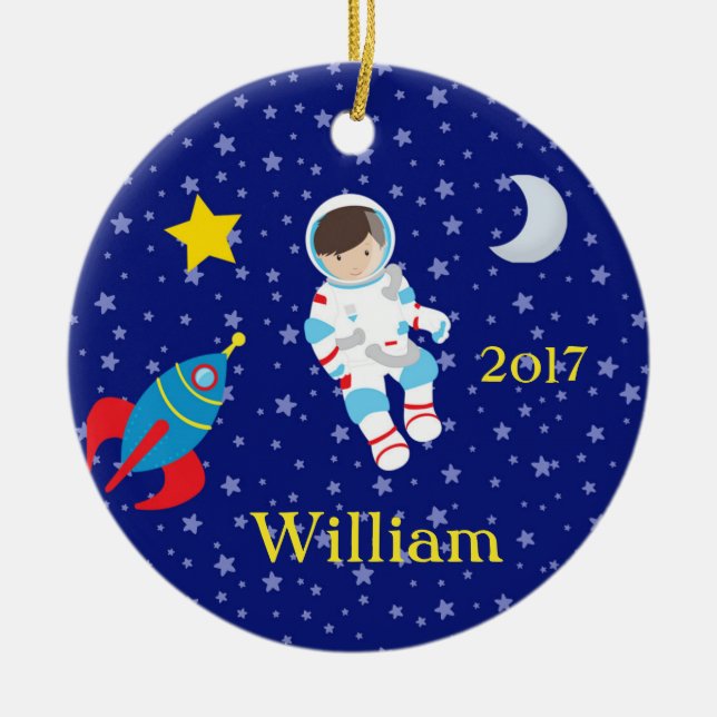 Astronaut Boy Girl Night Sky Rocket Ornament Boy (Vorne)