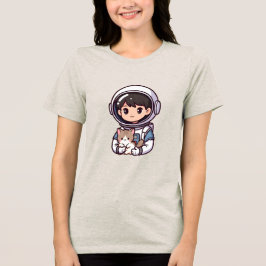 Astronaut Boy N' Cat Cute Cartoon Dreamer Womens Tri-Blend Shirt