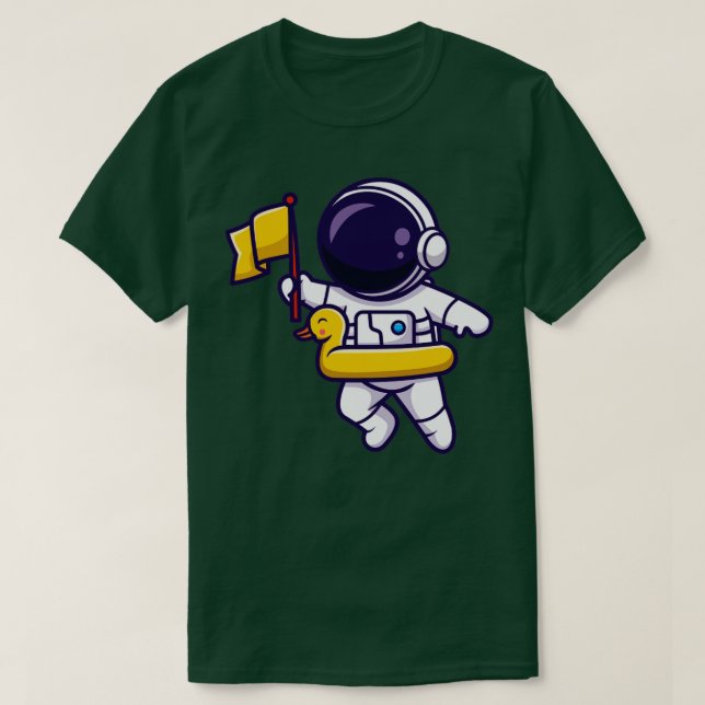 Astronaut bringt Fahne und schwimmend mit Entenrei T-Shirt (Design vorne)