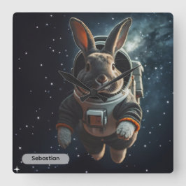 Astronaut Bunny Space Surreal Animal Custom Quadratische Wanduhr