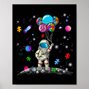 Astronaut Bylloon Puzzle Space Autism Awareness fo Poster