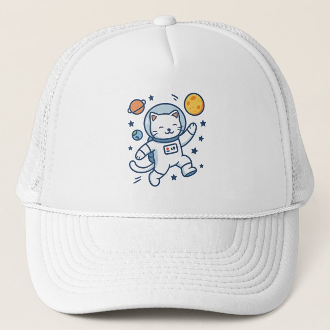 Astronaut Cat Adventure Truckerkappe (Vorderseite)