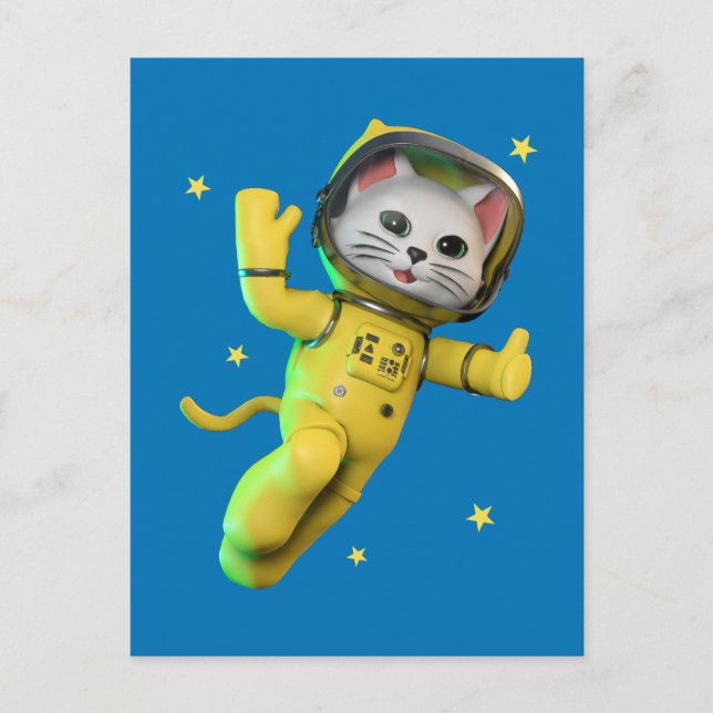 Astronaut Cat Cartoon Postkarte (Vorderseite)