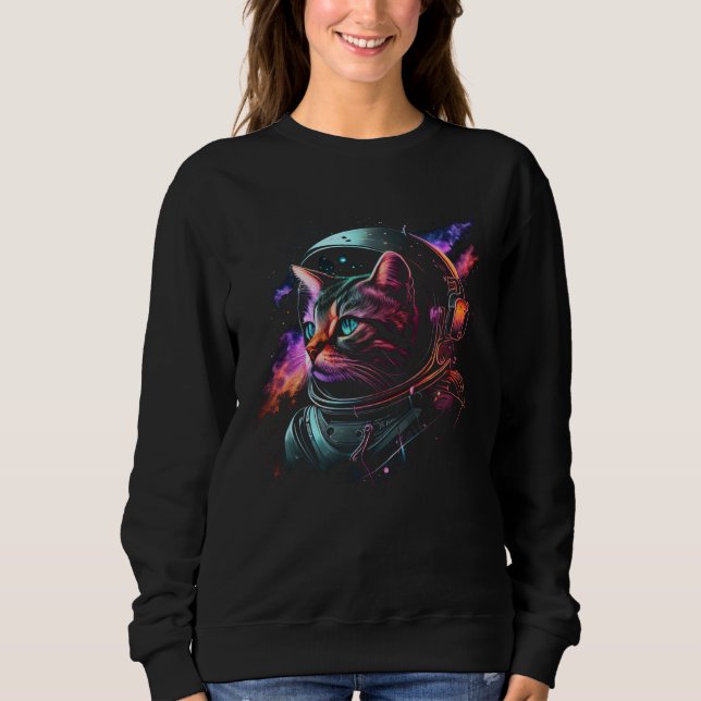 Astronaut Cat or  Space Cat on Galaxy Cat Sweatshirt (Vorderseite)