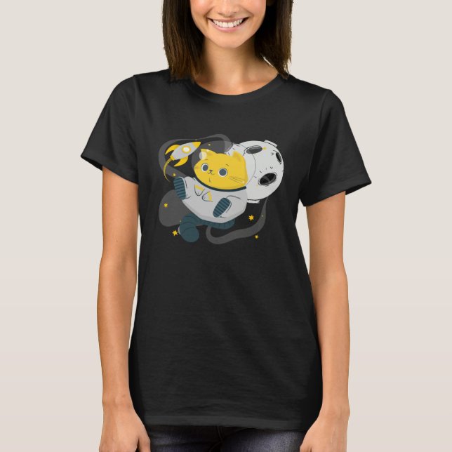 Astronaut Cat Or  Space Cat On Galaxy Kitten T-Shirt (Vorderseite)