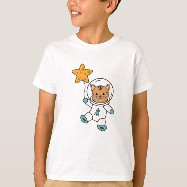 Astronaut Cat Planet Moon Star Space T-Shirt (Vorderseite)