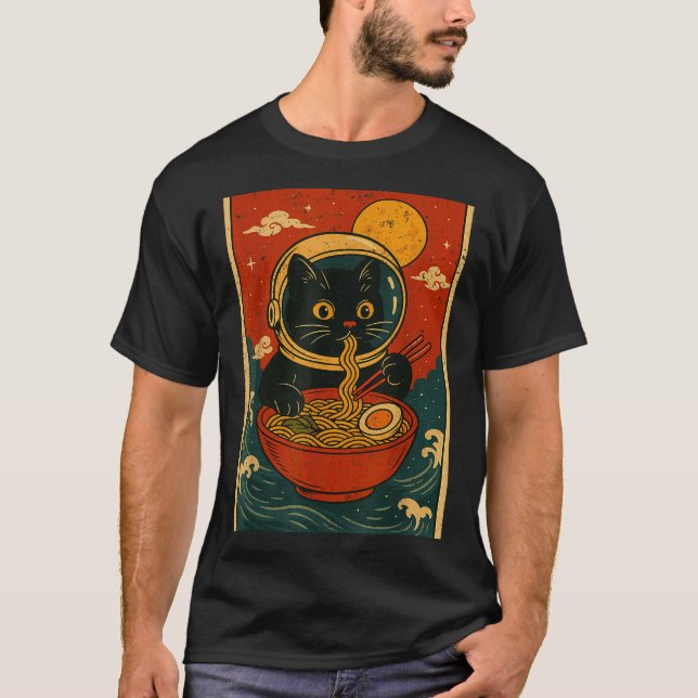 Astronaut Cat Ramen Japanese Graphic Tees Men Wome (Vorderseite)