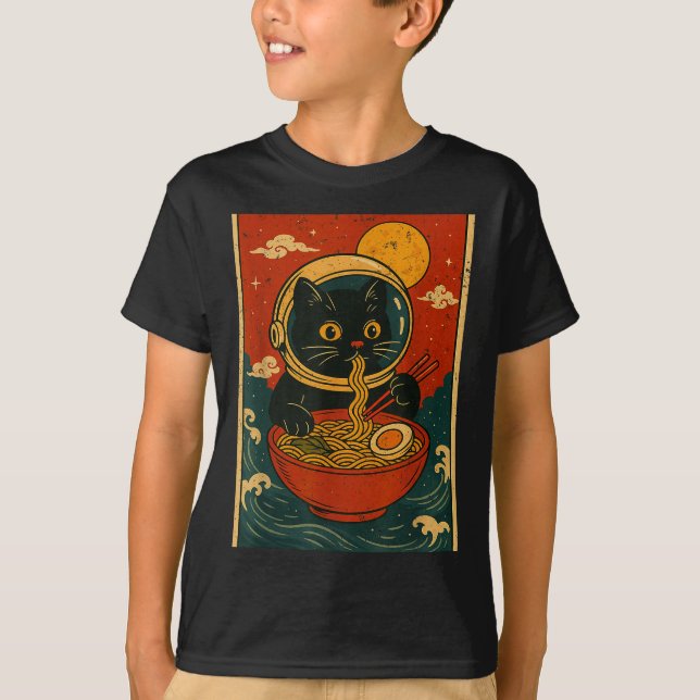 Astronaut Cat Ramen Japanese Graphic Tees Men Wome (Vorderseite)
