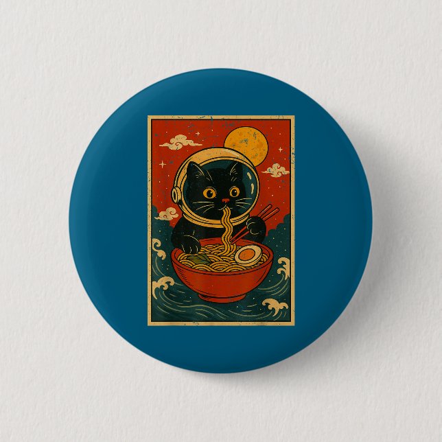 Astronaut Cat Ramen Japanese Graphic Tees Men Wome Button (Vorderseite)