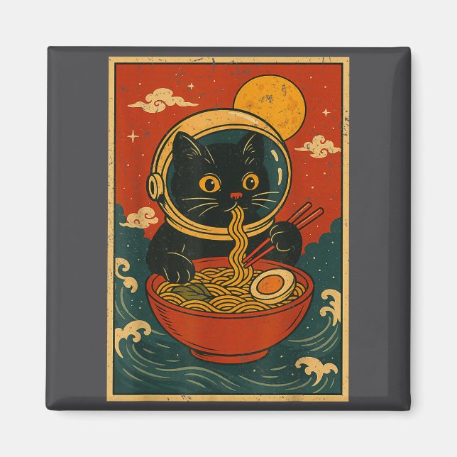 Astronaut Cat Ramen Japanese Graphic Tees Men Wome Magnet (Vorne)