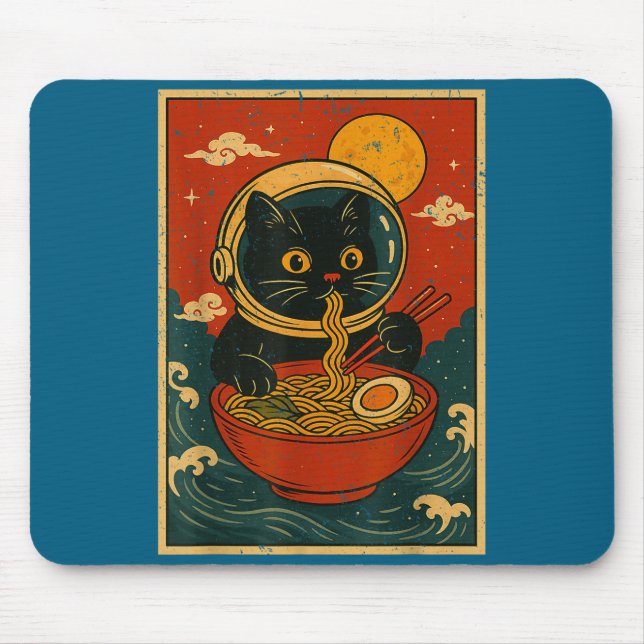 Astronaut Cat Ramen Japanese Graphic Tees Men Wome Mousepad (Vorne)