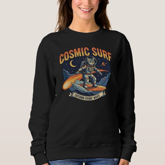 Astronaut Cat Surfing Comic Waves  Sweatshirt (Vorderseite)