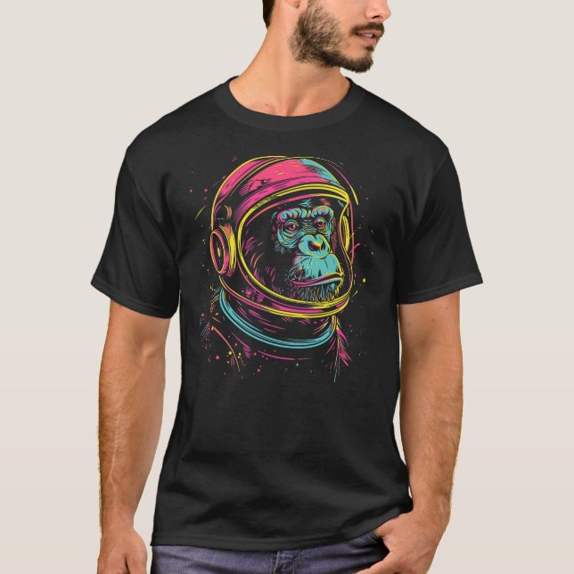 Astronaut Chimp Monkey, Spaceman Chimp Neon design T-Shirt (Vorderseite)