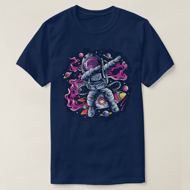 Astronaut Dabbing Dance Space Rocket with Stars Pl T-Shirt (Design vorne)