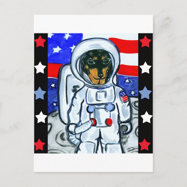 Astronaut Dackel Postkarte (Vorderseite)