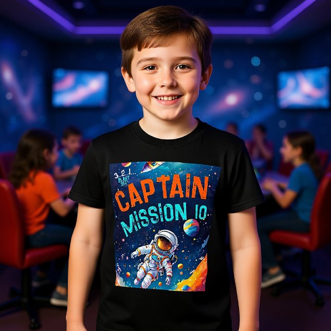 Astronaut Deep Space Planeten Geburtstagsjunge Kap Tri-Blend Shirt (astronaut theme birthday party for kids personalized shirt planets galaxy sky captain)