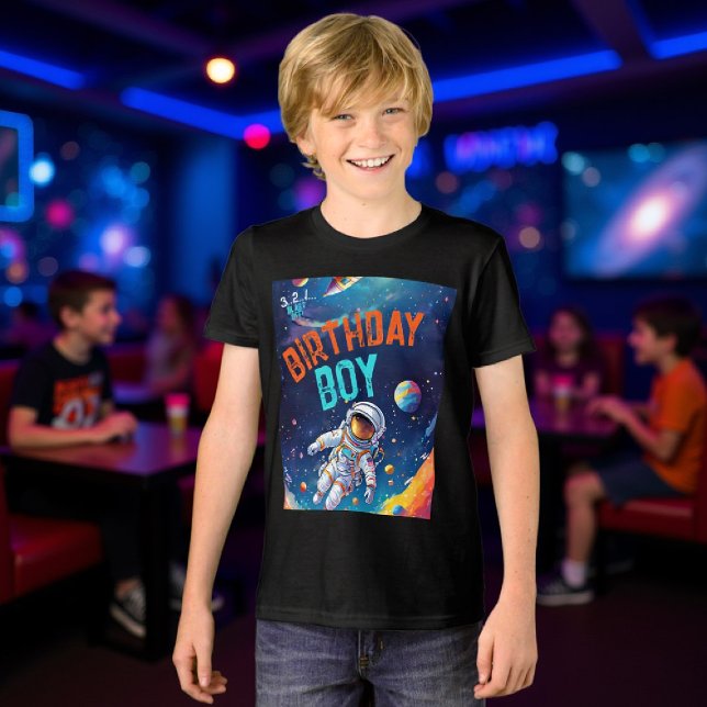 Astronaut Deep Space Planets Party Birthday Boy Tri-Blend Shirt (astronaut theme birthday party for kids personalized shirt planets galaxy sky)