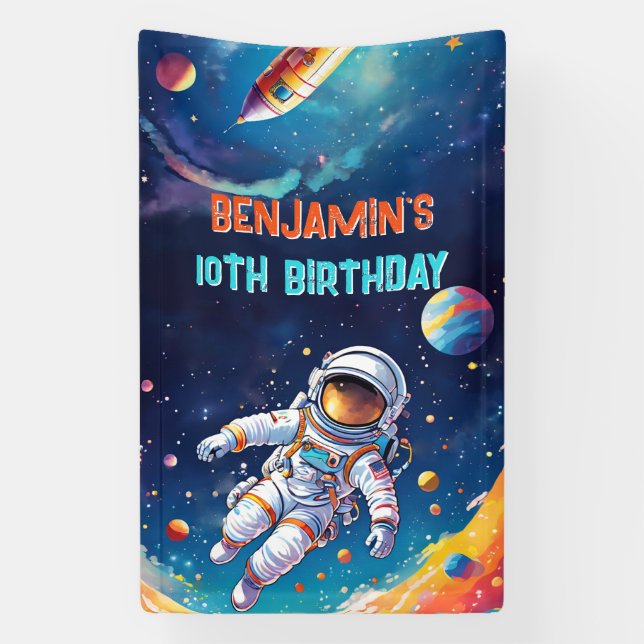 Astronaut Deep Space Sky Planets Photo Birthday Banner (Vertikal)
