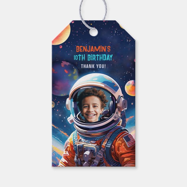 Astronaut Deep Space Sky Planets Photo Birthday Geschenkanhänger (Vorderseite)