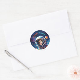 Astronaut Deep Space Sky Planets Photo Birthday Runder Aufkleber