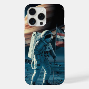 Astronaut, der eine Flagge auf dem Saturn anbringt iPhone 15 Pro Max Hülle