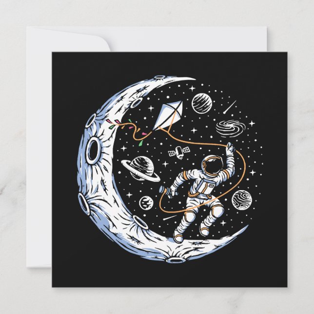 Astronaut, der einen Drachen auf dem Mond fliegt (Vorderseite)