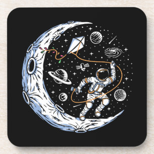 Astronaut, der einen Drachen auf dem Mond fliegt Getränkeuntersetzer