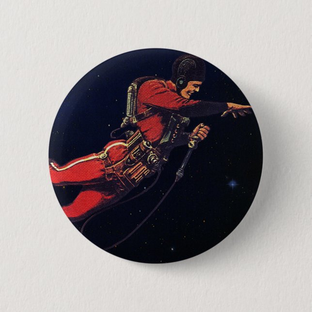 Astronaut der Vintagen Science Fiction im Weltraum Button (Vorderseite)