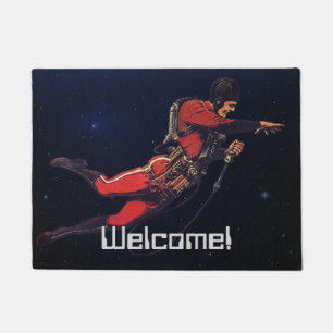 Astronaut der Vintagen Science Fiction im Weltraum Fußmatte