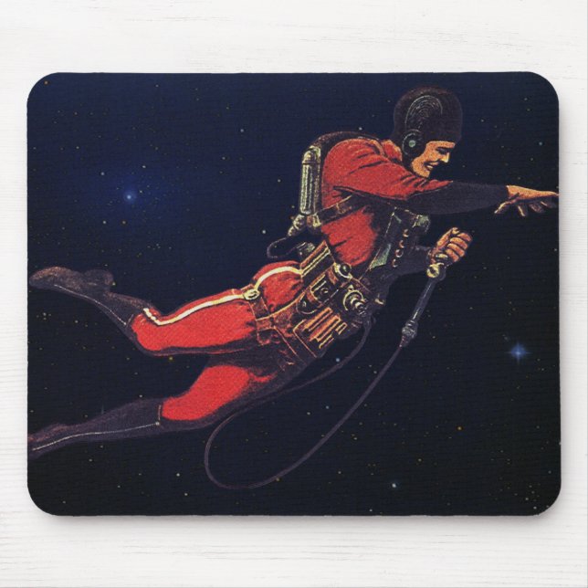 Astronaut der Vintagen Science Fiction im Weltraum Mousepad (Vorne)