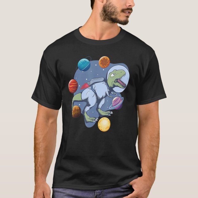 Astronaut Dinosaur In Space Travel Galaxy Dinosaur T-Shirt (Vorderseite)