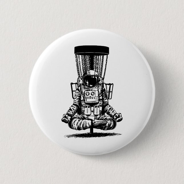 Astronaut Disc Golf Yoga Skizze Button (Vorderseite)