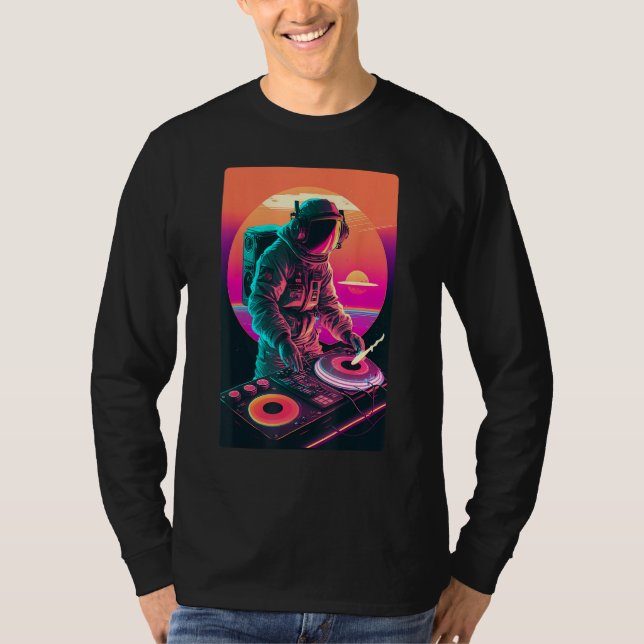 Astronaut DJ DJing in Space EDM cool Vaporwave Gra T-Shirt (Vorderseite)