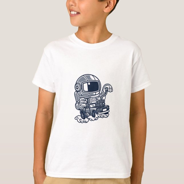 Astronaut Driving Moon Rover Cartoon Tee (Vorderseite)