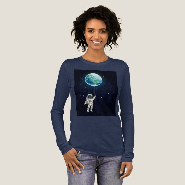 Astronaut Earth Balloon Grafischer T - Shirt (Volle Vorderseite)