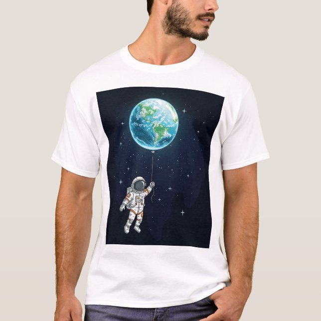 Astronaut Earth Balloon Grafischer T - Shirt (Vorderseite)