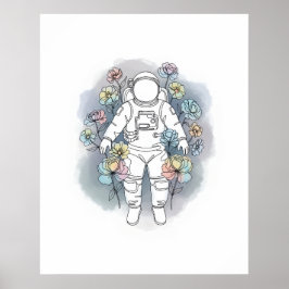 Astronaut, einfache Ein-Linien-Kunst, kontinuierli Poster