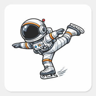 Astronaut Eiskunstlauf Quadratischer Aufkleber