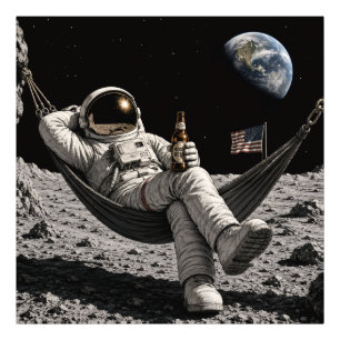 Astronaut entspannt mit Bier auf dem Mond Fotodruck