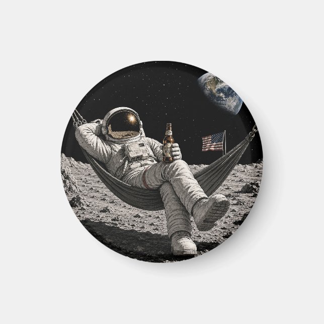 Astronaut entspannt mit Bier auf dem Mond Magnet (Vorne)