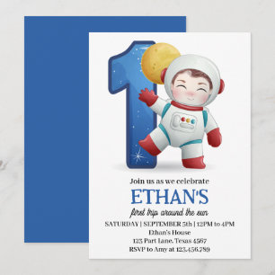 Astronaut Erster Flug um die Sonne 1. Geburtstag Einladung