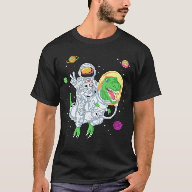Astronaut fährt Dinosaurier T-Shirt (Vorderseite)