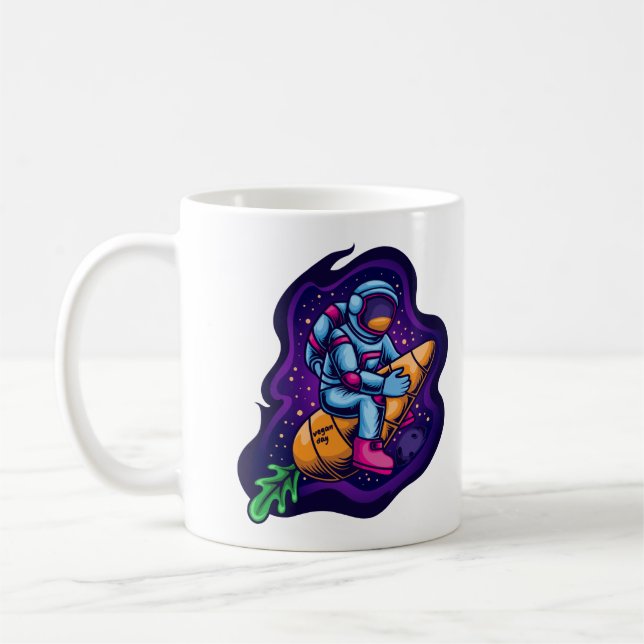 Astronaut fährt eine Karottenrakete Kaffeetasse (Links)