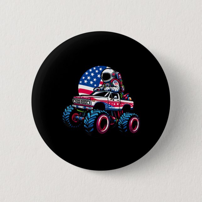 Astronaut fährt Monstertruck 4. Juli Button (Vorderseite)
