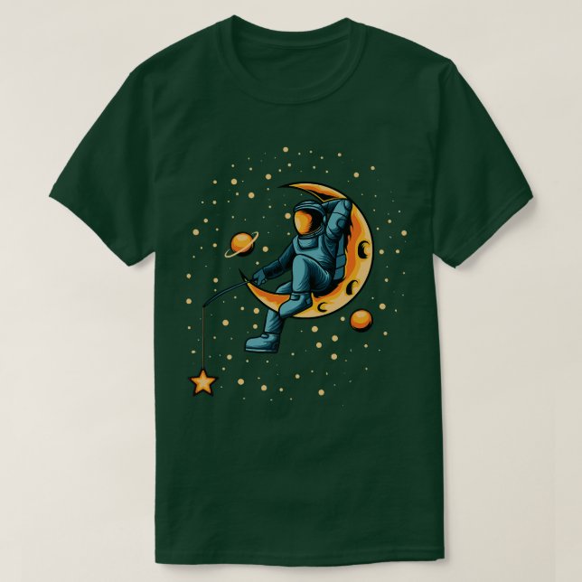 Astronaut fischen Stars Funny Space T-Shirt (Design vorne)