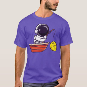 Astronaut fischt Mond auf Boot Cartoon T-Shirt