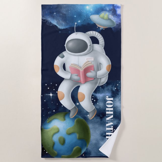 Astronaut Floating Space Cartoon Kinder Galaxie St Strandtuch (Vorderseite)