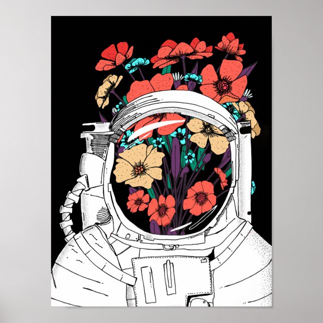 Astronaut Floral space art Poster (Vorne)