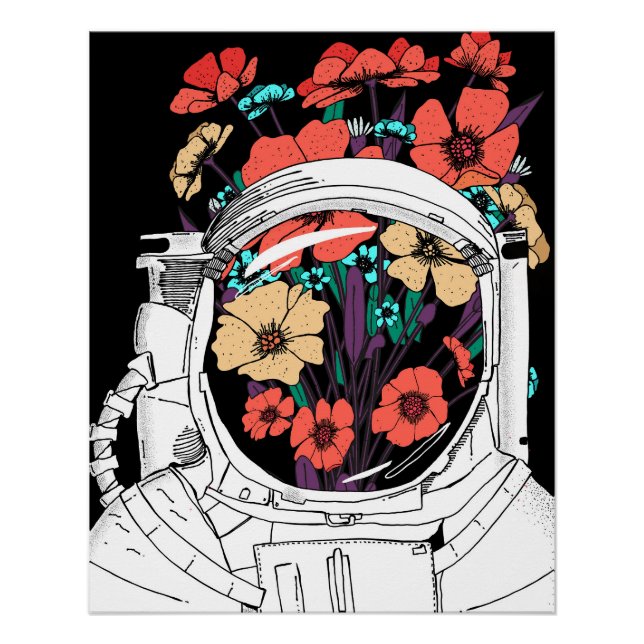 Astronaut Floral space art Poster (Vorderseite)