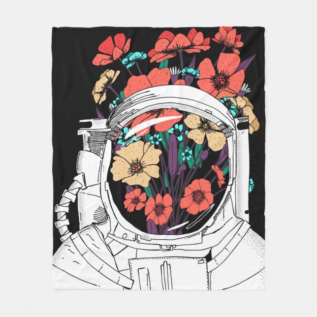 Astronaut Floral Weltraumkunst Fleecedecke (Vorderseite)